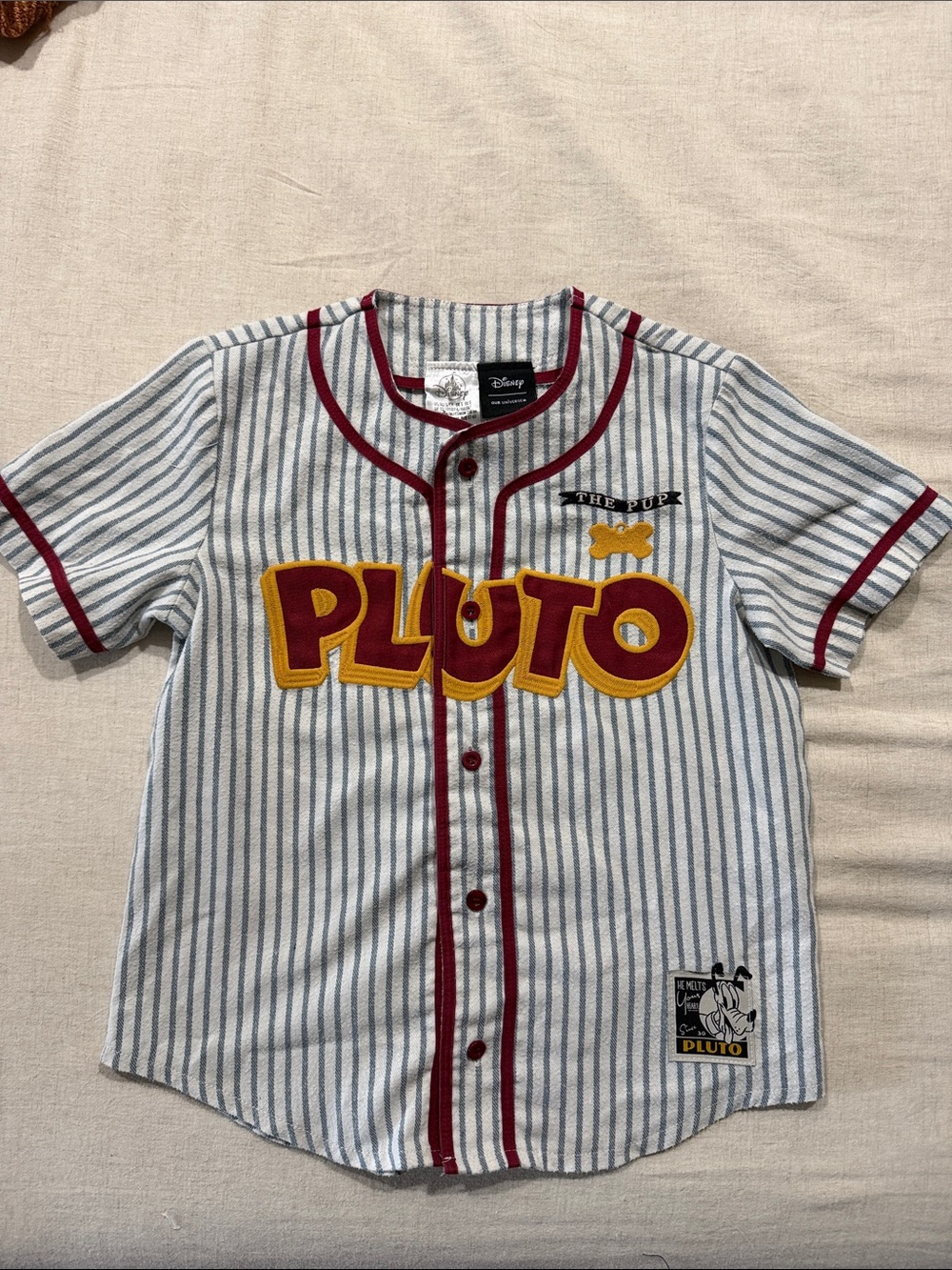 Disney Pluto The Pup Striped Baseball Shirt - White, Blue & Maroon Trim